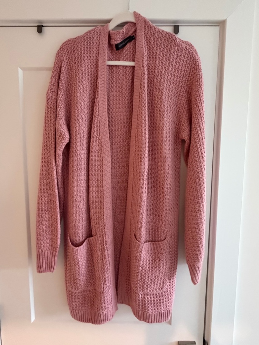 Soft Open-Front Pink Cardigan Sweater with Pockets